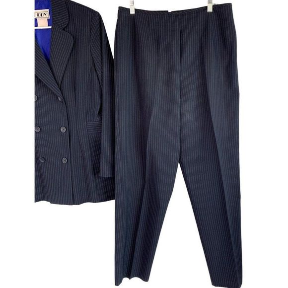80s DBY ltd Womens VTG Navy Pin Stripe Pant Suit Sz 13/14 Double Breast 6275 - Picture 8 of 8